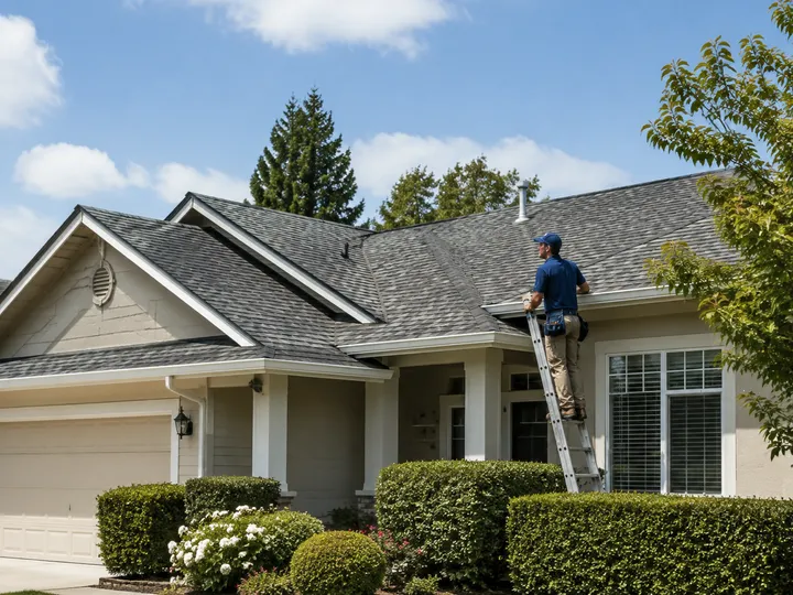 Completed residential roof used as temporary service photography