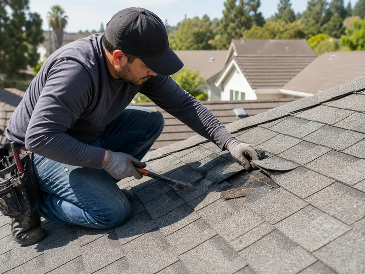 Roof repair scene used as temporary service photography
