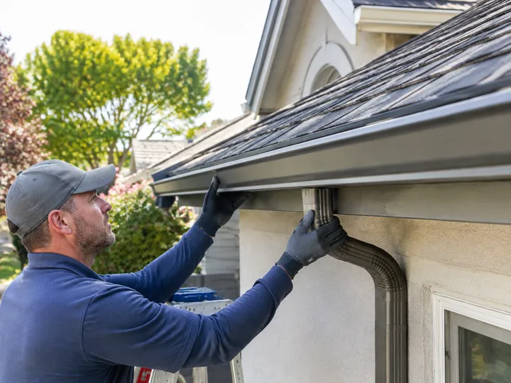 Seamless gutter installation used as temporary service photography
